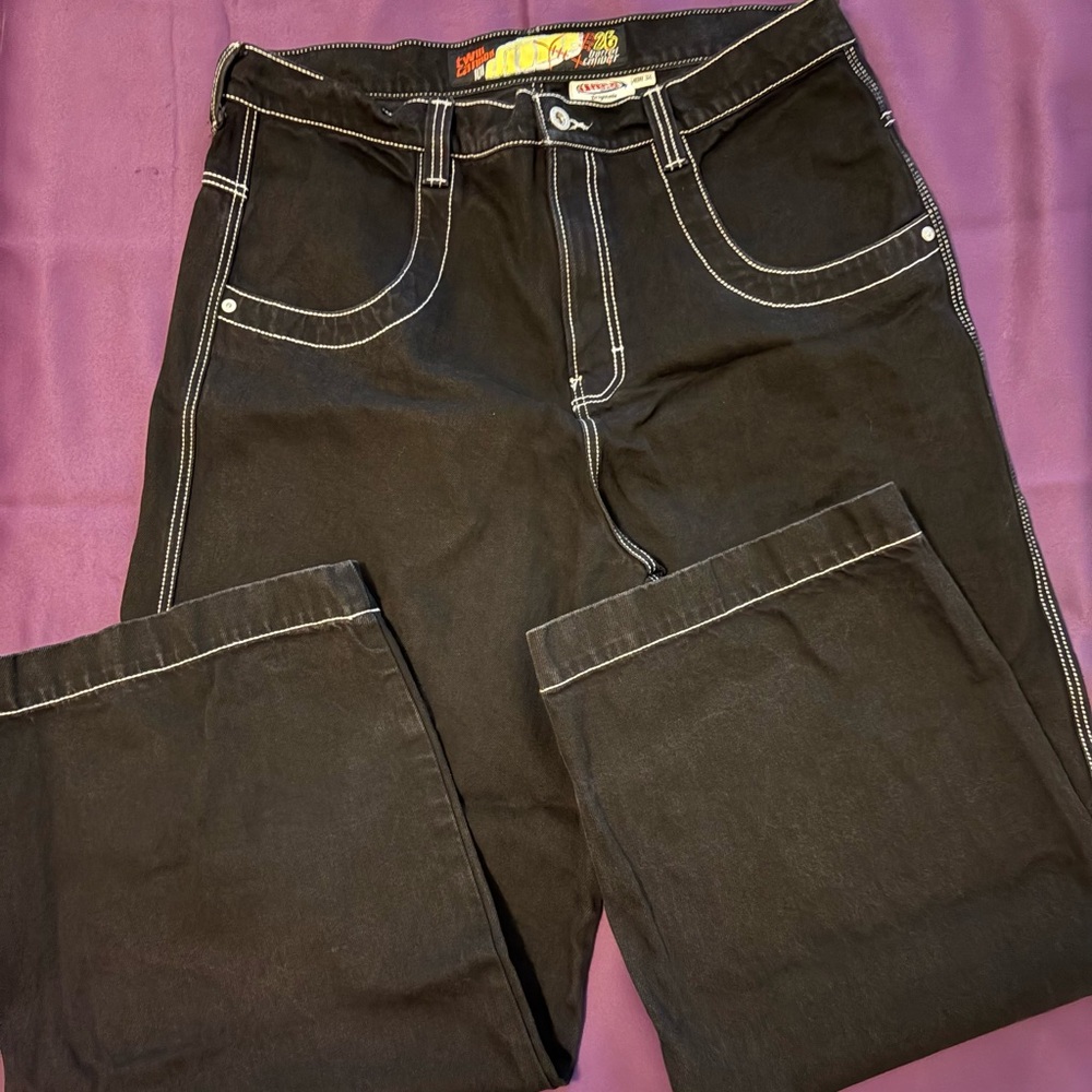 Men's Black JNCO Jeans with Contrast Stitching 40/32